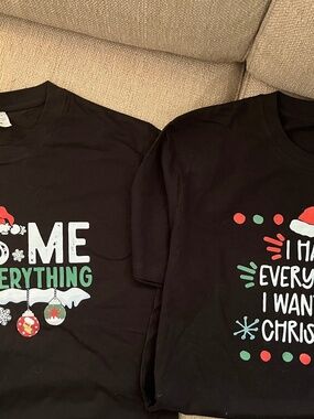 Funny Christmas Couple Shirts Large and Medium Black Holiday Tee Set $30